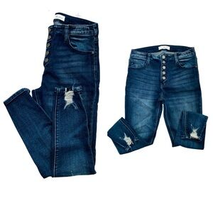 KANCAN Women’s Medium Wash Blue Distressed Denim Skinny Jeans Button Fly 11/29